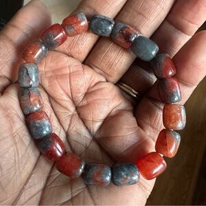Beautiful Agate Red and Gray Barrel Beaded Bracelet